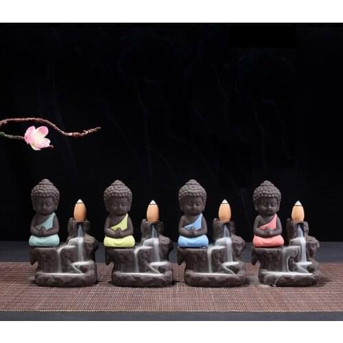 20pcs Small Buddha Backflow Incense Burner Purple Sand Monk Censer Mini Ceramics Originality Ornament Exquisite WB60