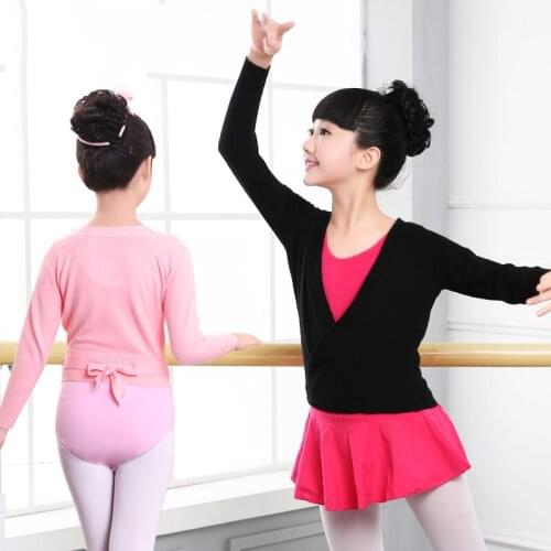 2021 NEW Winter Autumn Warm Child Girls Ballet Wrap Sweater Cardigan Dance Clothes Kids Warm Long Sleeve Waist Belt Sweater