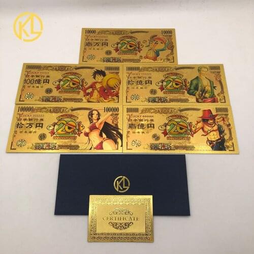 5pcs/lot Japanese Anime One-Piece Gold Foil Banknote Plastic Card for Collection and Gift