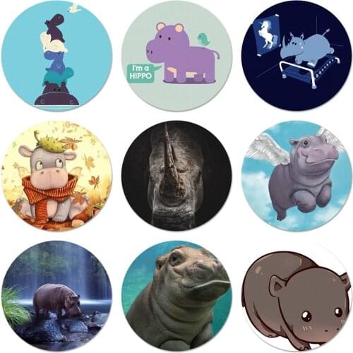 58mm Cute Cartoon RHINOCEROS Hippo animals Badge Brooch Pin Accessories For Clothes Backpack Decoration gift