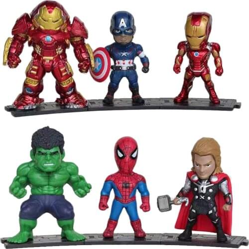 6Pcs/set Disney The Avengers Action Figure Cartoon Anime Spiderman Iron Man Hulk Captain America Thor Doll Model Toy Accessories