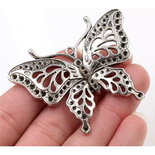 60x48mm 2pcs Antique Silver Plated Butterfly Handmade Charms Pendant:DIY for bracelet necklace-Q7-22