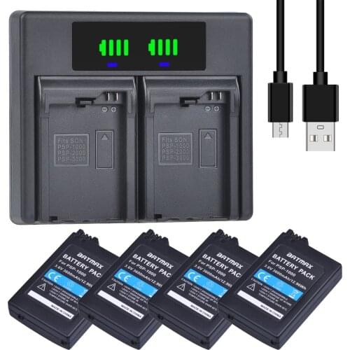 Batmax PSP1000 Li-ion Battery +LED USB Dual Charger For Sony PSP 1000 PlayStation Portable PSP1000 Console Replacement Batteries