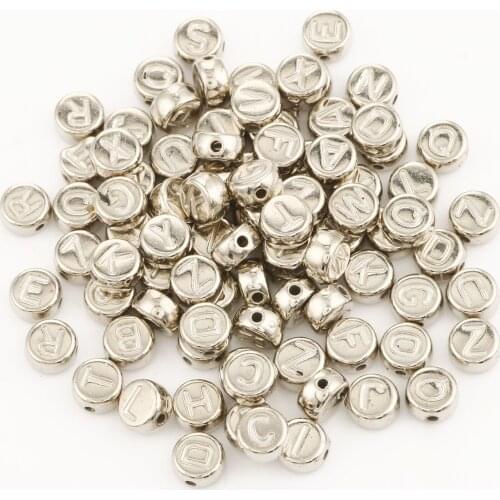 Silver Color Letter 4x7mm CCB Acrylic Round Flat Loose Alphabet Beads DIY Jewelry Making Findings Bracelet Charms Accessories