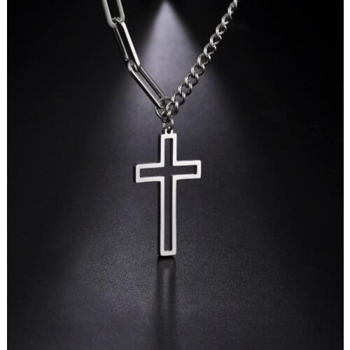 Teamer Hollow Cross Necklace Women Stainless Steel Link Chain Square Chain Christ Christian Amulet Punk Jewelry Birthday Gifts