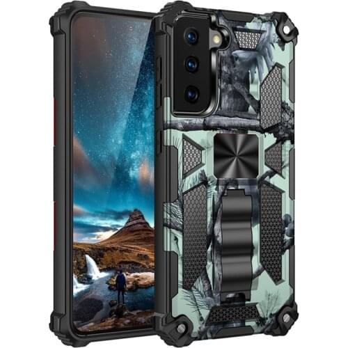 For Samsung Galaxy S21 Ultra Plus S20 Note 20 A32 A52 A72 A12 Case Armor Matte PC Stand Ring Holder Anti-knock Cover Funda Coque