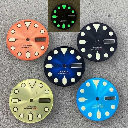 28.5MM Dual Calendar Watch Dial Green Luminous Watch Dial for NH35/4R36 Movement