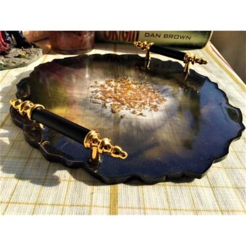 Epoxy Resin Luxury Tray Set Coffee Tea Glass Kitchen Tools Fruit Cake Snack Vintage Round Oolong Weiss Paulownia