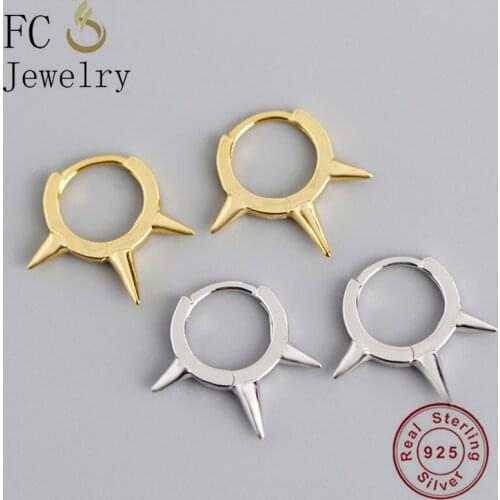 FC Jewelry 925 Silver Punk Gold Color Plain Spike Rivet Piercings Huggies Hoop Earring For Women Ear Boucles D oreille Rock 2020