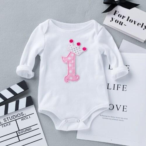 Newborn Baby Girl Long Sleeve Jumpsuit 1st Birthday Appliques Infant Rompers Toddler Cotton Clothing Soft Casual Pajamas 0-24M