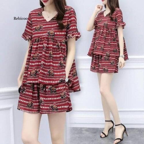 Women Two Piec Set Solid Plain Bell Sleeve V-Neck Top & Shorts Set Outfit Summer suit