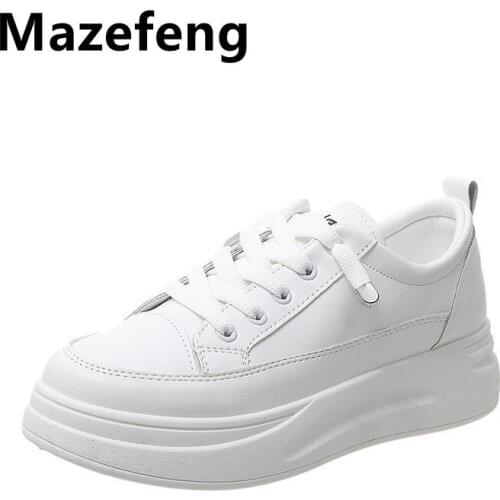 Fashion White Split Leather Women Chunky Sneakers White Shoes Lace Up Tenis Feminino Zapatos De Mujer Platform Women Casual Shoe