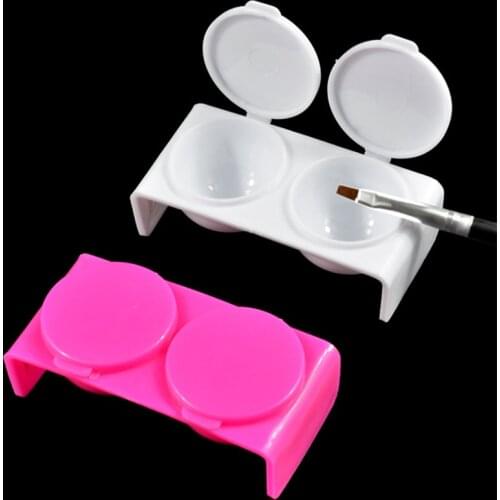 Manicure Cup Tool Nail Art Dual Pigment Holder for Nail Brush Powder Rhinestones Liquid Container Nail Pen Wash Box With Cover