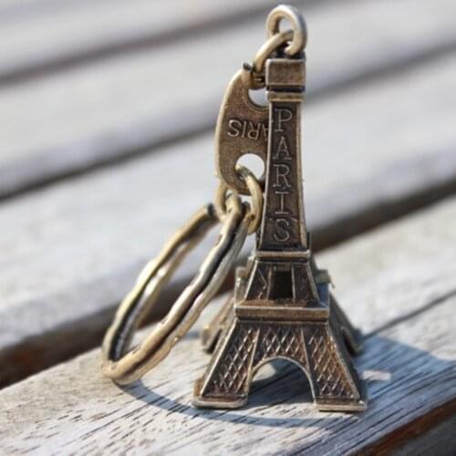 Paris Eiffel Tower Metal Keychain Keyfob Key Ring Chain Souvenirs Paris Tour Decoration Key Holder Decor Antiques Bronze Tone