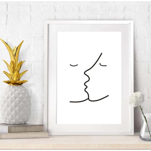 Minimalist Home Decor Canvas Black White Kiss Line Brand New Spray Painting Prints Wall Pop Art Modular Pictures Poster Family