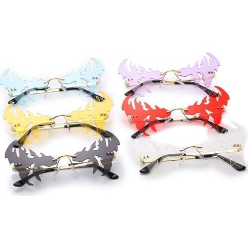 Fashion Rimless Sunglasses Women 2020 Luxury Designer Personality Irregular Clear Ocean Lenses Eyewear Festival Rave Party Cute