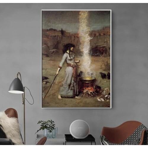 John William Waterhouse Magic Circle Woman Portrait Canvas Painting Poster Print Scandinavian Wall Picture For Living Room