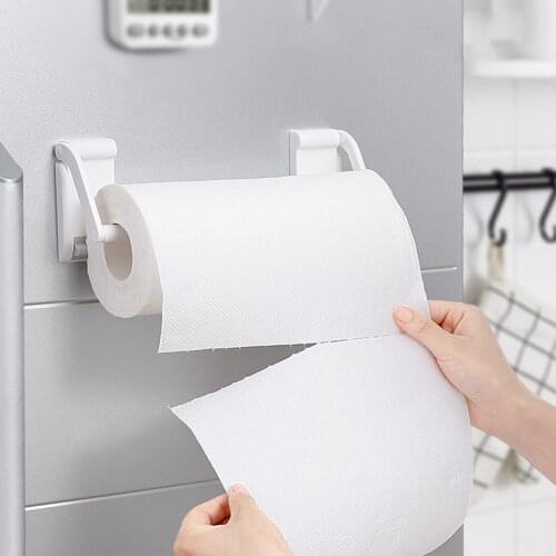 Plastic Magnetic Roll Paper Holder Wall Mounted Towel Rack for Refrigerator Bathroom White 2 Pairs