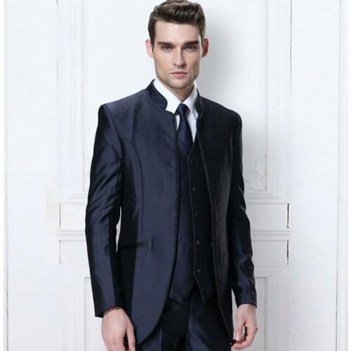 Latest Deisngs Navy Blue Men Suits for Wedding Slim Fit Groom Tuxedos 3Piece Pants Vest Best Man Blazer Jacket Terno Masculino