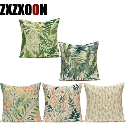 Polyester Decorative Throw Pillows Tropical Green Leaf Leaves Pillow Cover Cojines Decorativos Para Sofa Home Cushion Cover