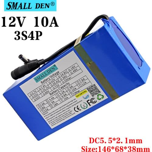 12V 10Ah 18650 portable rechargeable lithium battery pack + 10A BMS + 12.6V 1A charger Street lamp LED lamp backup power battery
