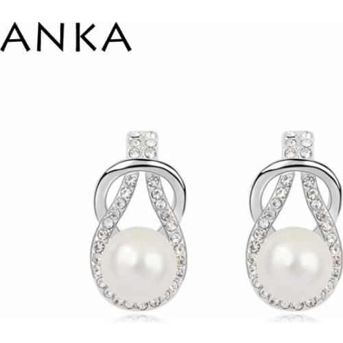 ANKA Christmas Gift Eiffel Tower Crystal Simulated-Pearl Stud Earrings Jewelry Main Stone Crystals from Austria #96730