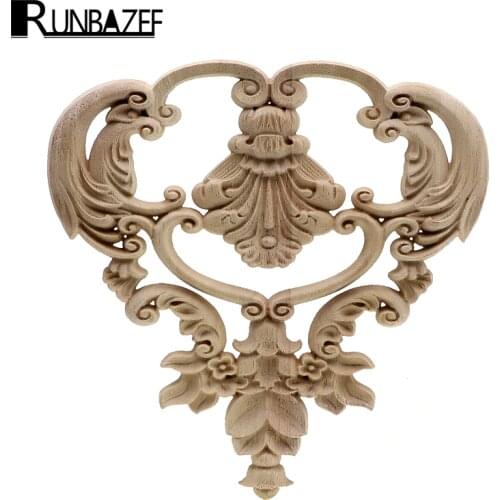 RUNBAZEF Vintage Wood Carved Decal Corner Onlay Applique Frame Furniture Wall Unpainted Home Decoration Door Decor Crafts Square