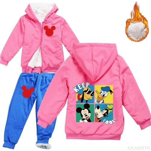 Mickey Kids Clothes Boys Girls Cotton Sports Suit Baby Long Sleeve Sweatshirt Pant Tracksuit Hoodie Trousers Set