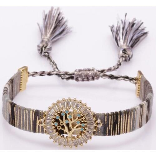 Mix cz crystal pave gold cross Christian religious charm beads bohemia silk wristband adjustable bracelet for woman gift for her