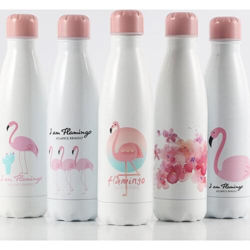 500ml Double Wall Insulated Vacuum Flask Flamingo Cool Stainless Steel Water Bottle Thermos Sport Water Bottles Coffee Tumbler