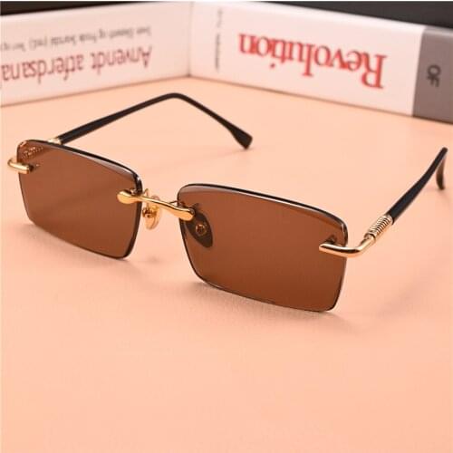 Vazrobe Rimless Sunglasses Male Women Stone Sun Glasses for Men Natural Glass Brown Lens Heavy Anti Reflection Eye Dry Goggles