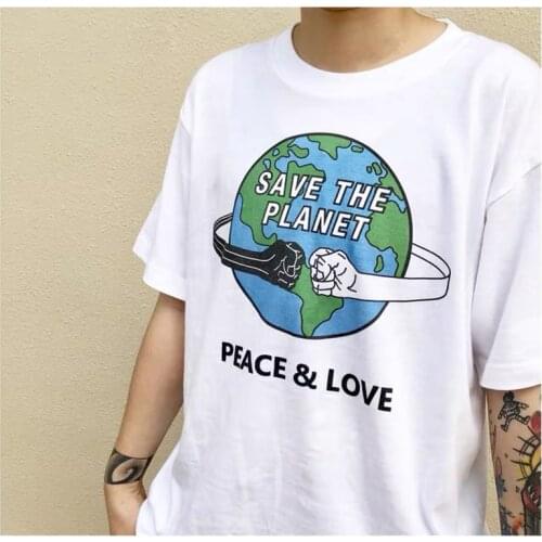 Save The Planet Vintage Unisex Graphic Tshirts White Cotton Loose Short Sleeve Tops Round Neck Protect Earth Aesthetic Shirts