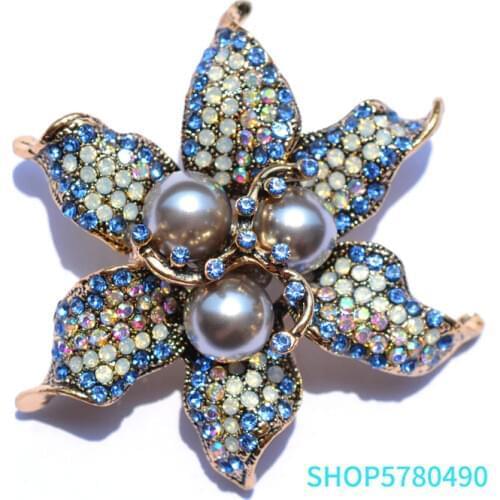 Vintage Jewelry Rhinestone Flower Brooch Multi Color Women Pearl Breast Pin Lady Lily Corsage Wedding Dress Garments Ornaments