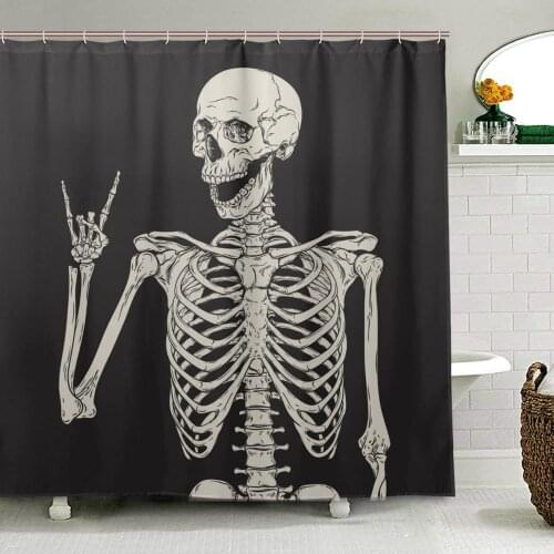 Rock And Roll Skull Skeleton Shower Curtains Polyester Waterproof Mildew Proof Day Of Dead Skeleton Bath Curtain for Bathroom