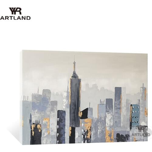 YYR-ARTLAND Free shipping abstract city building landscape Handmade oil painting on canvas wall art picture for living room