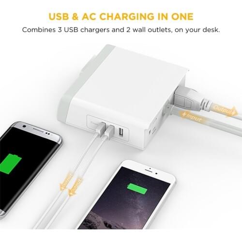 EasyAcc Multiple USB Charger 7.2 A 3 Ports Desktop Wall USB Charging Station with 2 Smart Adapter For Mobile Phone