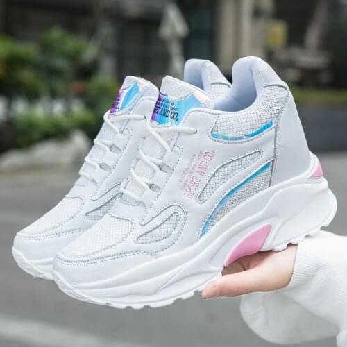 2021 New Designers Mesh Breathable Running Shoes Women Outdoor Walking Shoes Woman Sneakers Ladies Jogging Heighten 8cm female