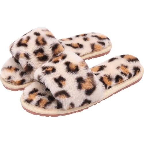 Women Flips Flops Winter Warm Fur Shoes Woman Slippers Fashion Leopard Platform Female Slides Flats Home Comfortable