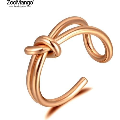 ZooMango Trendy Stainless Steel Bohemia Party Ring Rose Gold Creative Geometric Knot Rings Jewelry For Women Girl Кольца ZR20043