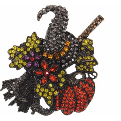 10 pcs/lot 2.36 inches*2.95 inches Halloween Broom With Pumpkin Large Brooch Pins