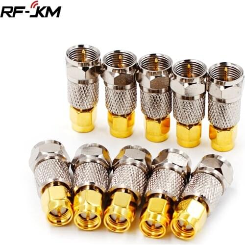 10pcs F Type Male Plug To SMA Male Plug Straight RF Coaxial Adapter F Connector To SMA Convertor Gold Tone