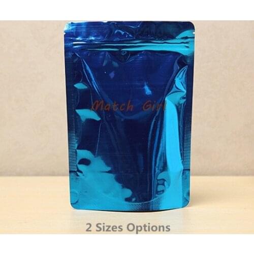 100pcs/lot-12*20cm,14*22cm Blue Glossy Aluminum Foil Packaging Bags Stand Up Zipper Seal Pouch Tea Powder Food Party Gift Bag