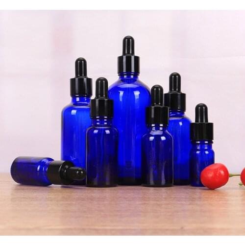 5-100ML Black Metal Cap Dropper Blue Glass Bottle Refill DIY Essence Basic Massage Herbal Face Body Oils Serum Perfume Skincare