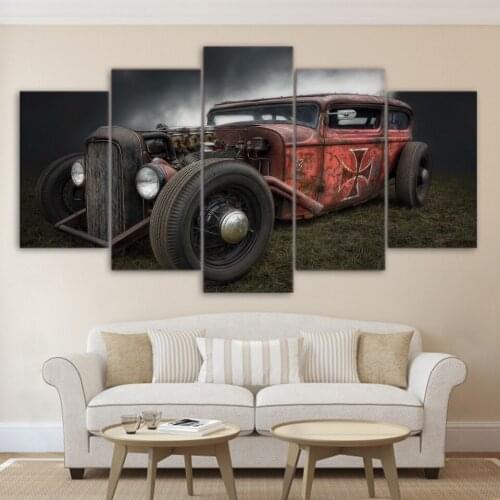 5 Pieces Antique Hot Rod Vintage Car HD Poster Printed Painting Canvas Wall Art Pictures Frame Home Decor For Living Room