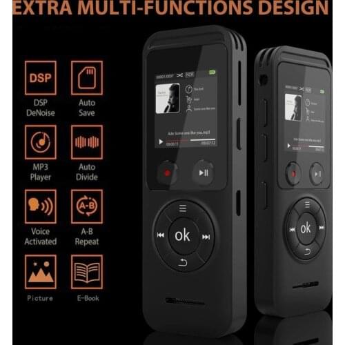 8 GB Vocale Digitale di Memoria USB 1536kbps Design a Specchio Pieno Registratore HD con Lettore MP3 Microfono Incorporato