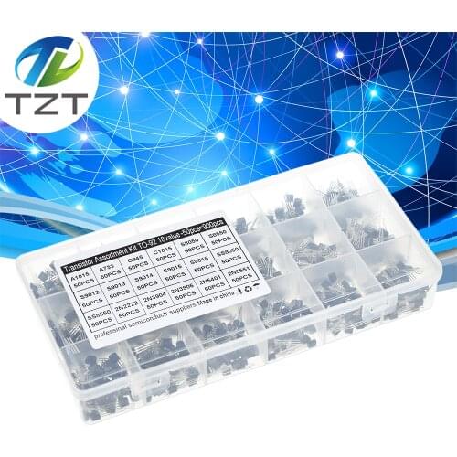 900Pcs/box 18Values TO-92 Transistor Assortment Kit A1015 2N2222 C1815 S8050 2N3904 2N3906 S9012 NPN/PNP Transistors set pack