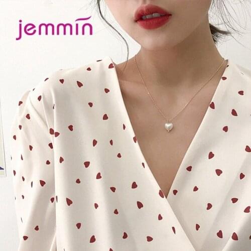 Trendy 925 Sterling Silver Cute Heart Pearl Statement Necklace For Women Girls Wedding Fashion Jewelry Wholesale