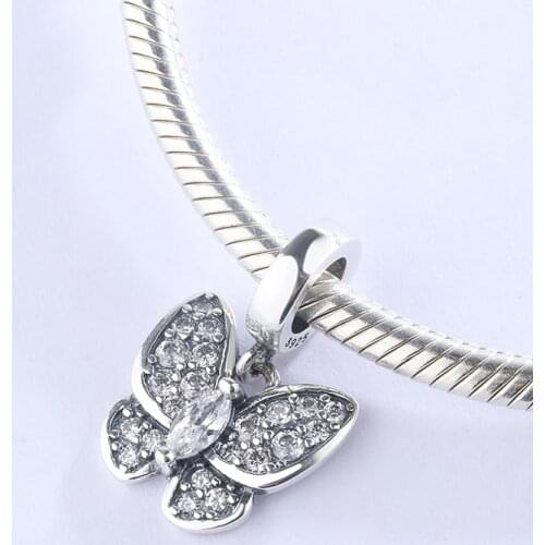 925 Sterling Silver CZ Transparent Zircon Animal Butterfly Beaded Pendant Charm Bracelet DIY Jewelry Making For Original Pandora