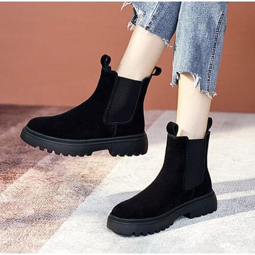 Fashion Chelsea Boots Slip On Women Shoes 2021 Faux Suede Non-slip Ladies Antumn Ankle Boots Square Thick Heels Female Footwear