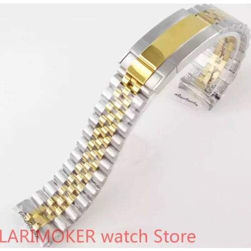 BLIGER NO logo 20mm wide steel silver jubilee strap bracelet two-tone gold folding clasp